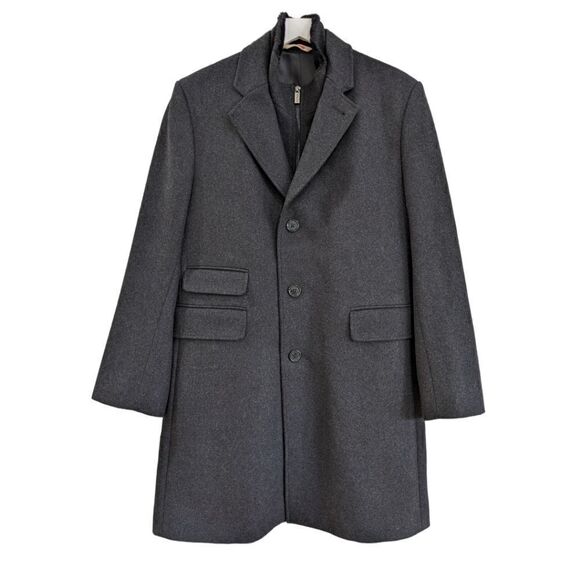 Michael Kors Men's Charcoal Grey Three Button Wool Blend ZipUp Overcoat Size 40R - Picture 1 of 9